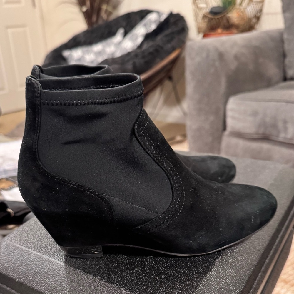 Tory Burch Black Suede Ankle Wedge Booties